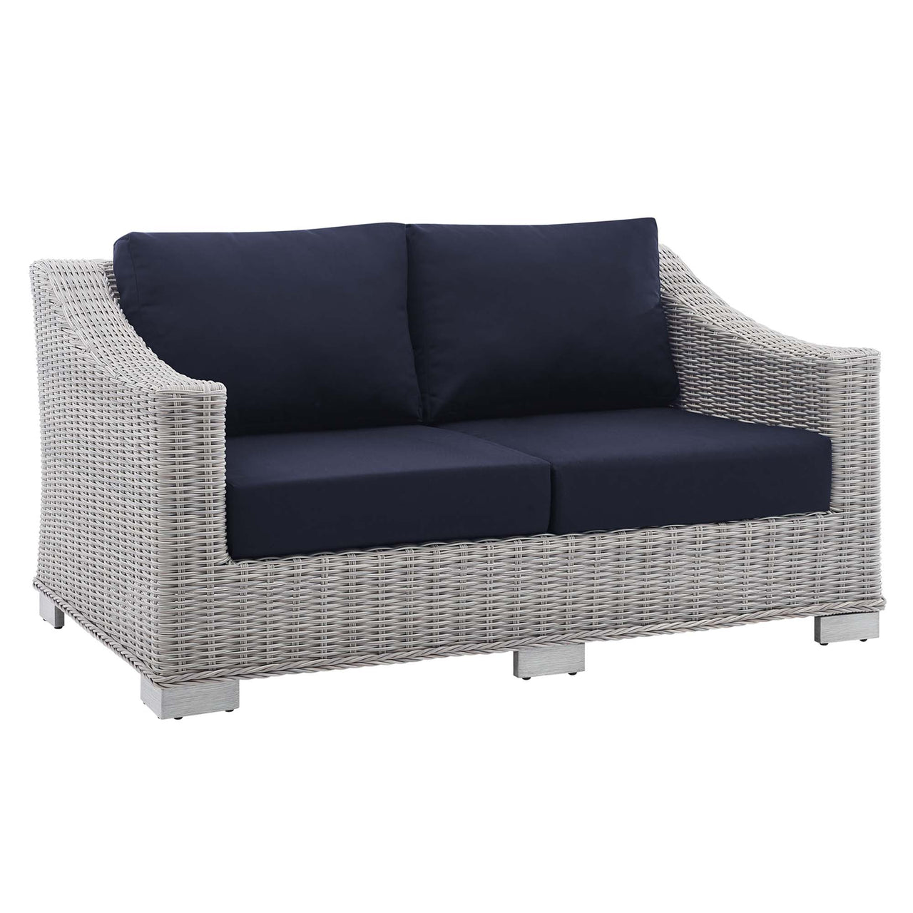 Corvara Sunbrella® Alfresco Woven Loveseat, Light Gray & Navy