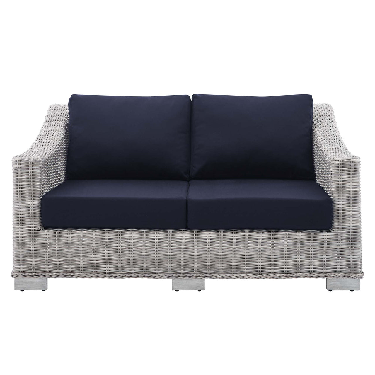 Corvara Sunbrella® Alfresco Woven Loveseat, Light Gray & Navy