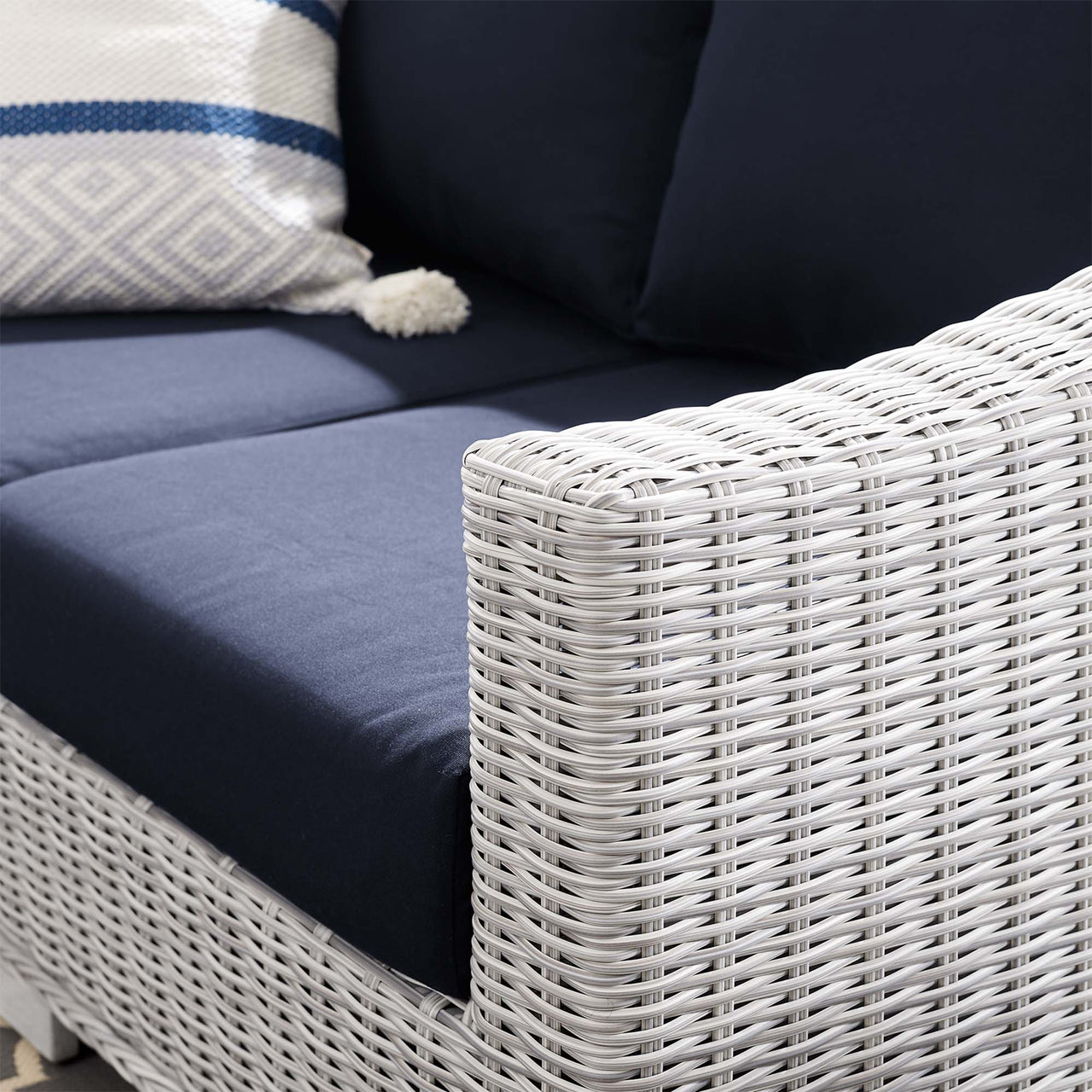 Corvara Sunbrella® Alfresco Woven Loveseat, Light Gray & Navy