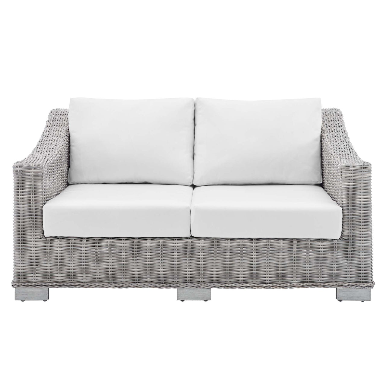 Corvara Sunbrella® Alfresco Woven Loveseat, Light Gray & White