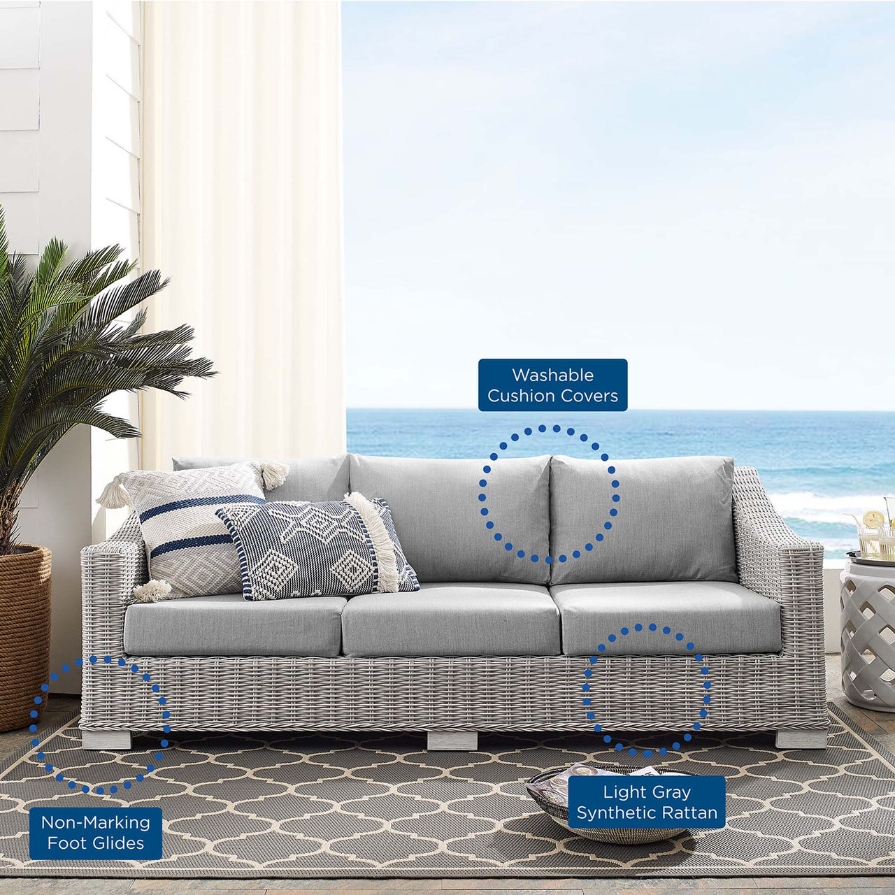 Corvara Sunbrella® Alfresco Woven Sofa, Light Gray & Gray