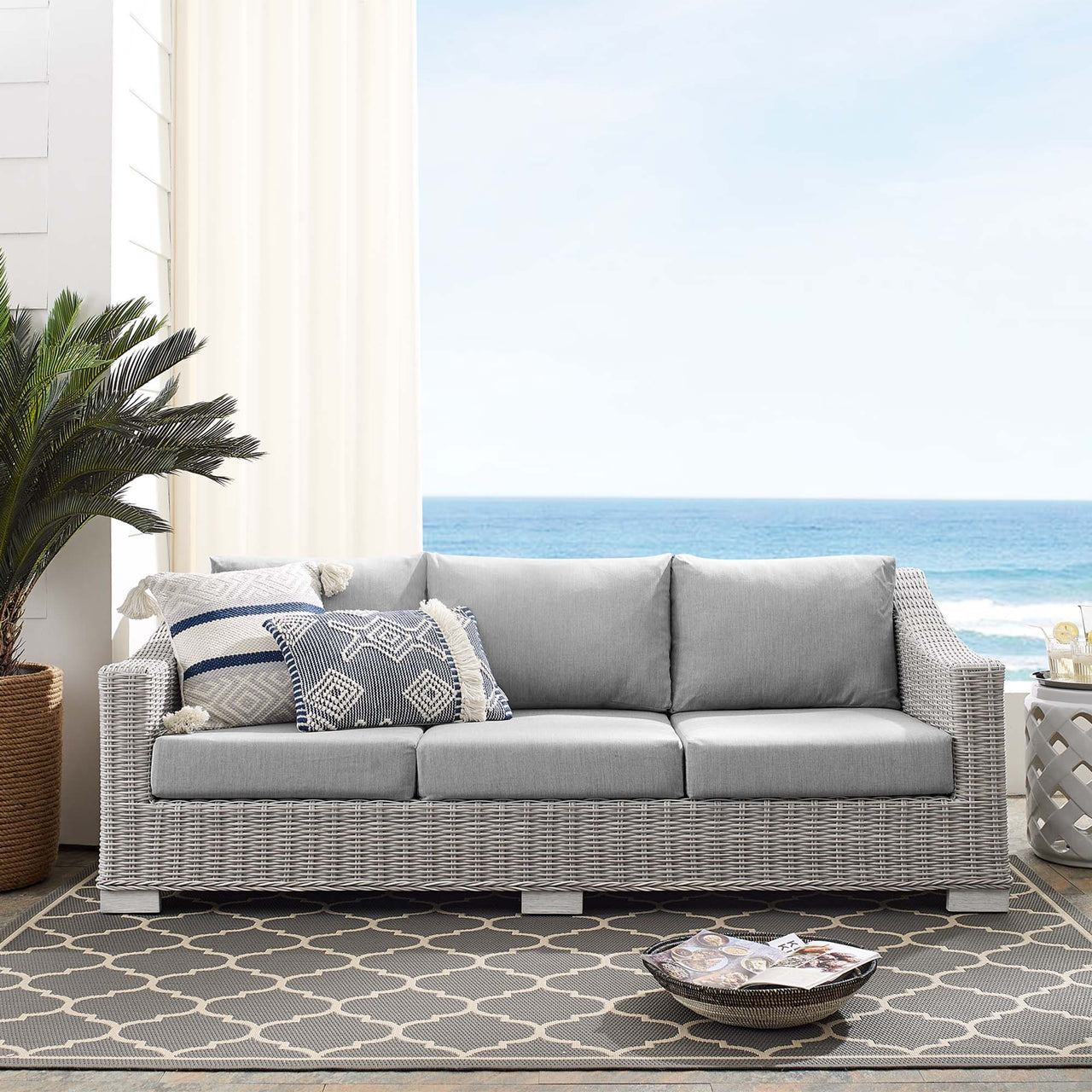 Corvara Sunbrella® Alfresco Woven Sofa, Light Gray & Gray
