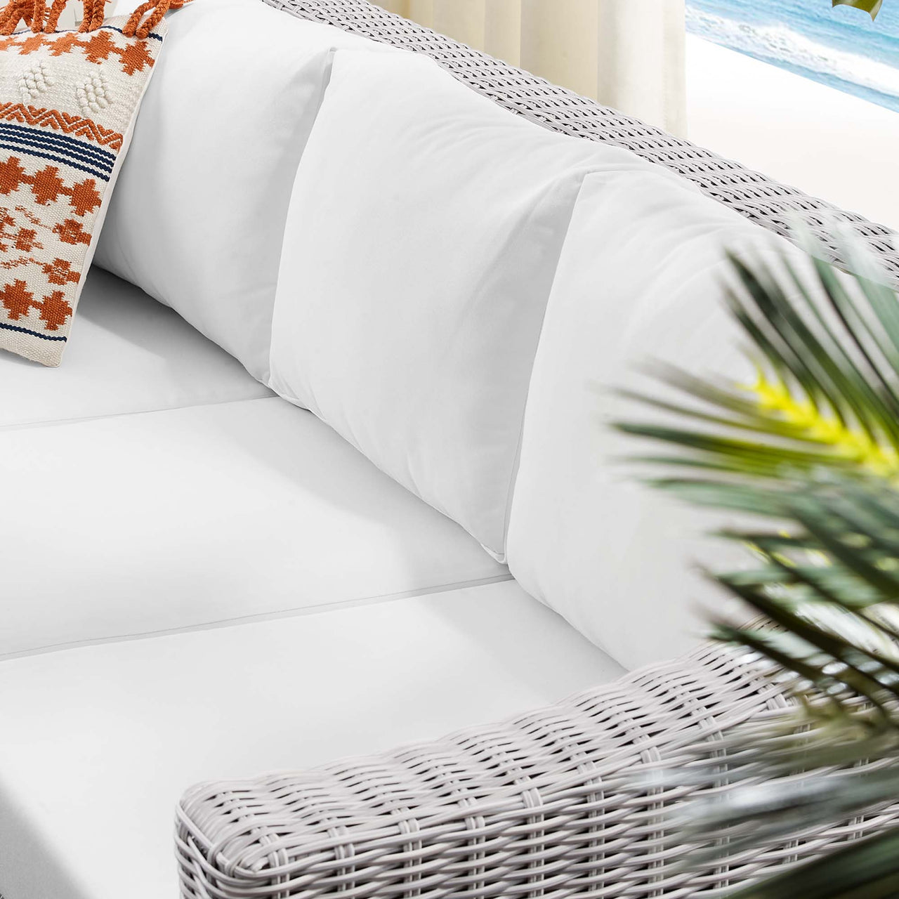 Corvara Sunbrella® Alfresco Woven Sofa, Light Gray & White