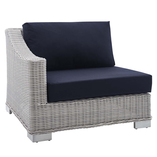 Corvara Sunbrella® Alfresco Woven Left-Arm Chair | Outdoor Modular Sectional Component, Light Gray & Navy