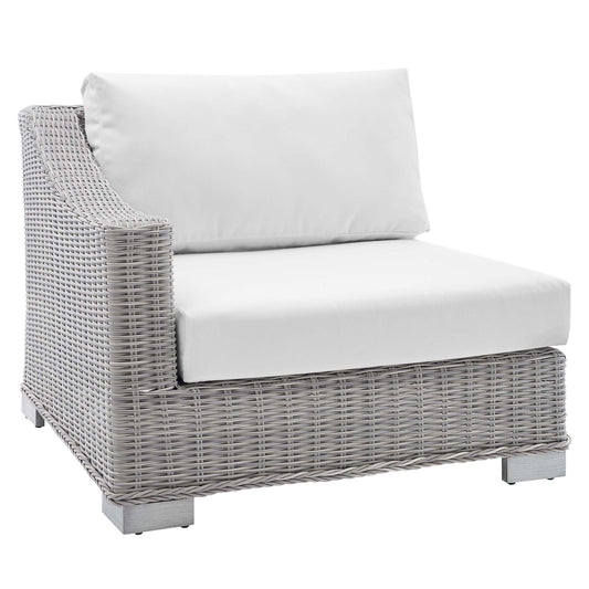 Corvara Sunbrella® Alfresco Woven Left-Arm Chair | Outdoor Modular Sectional Component, Light Gray & White
