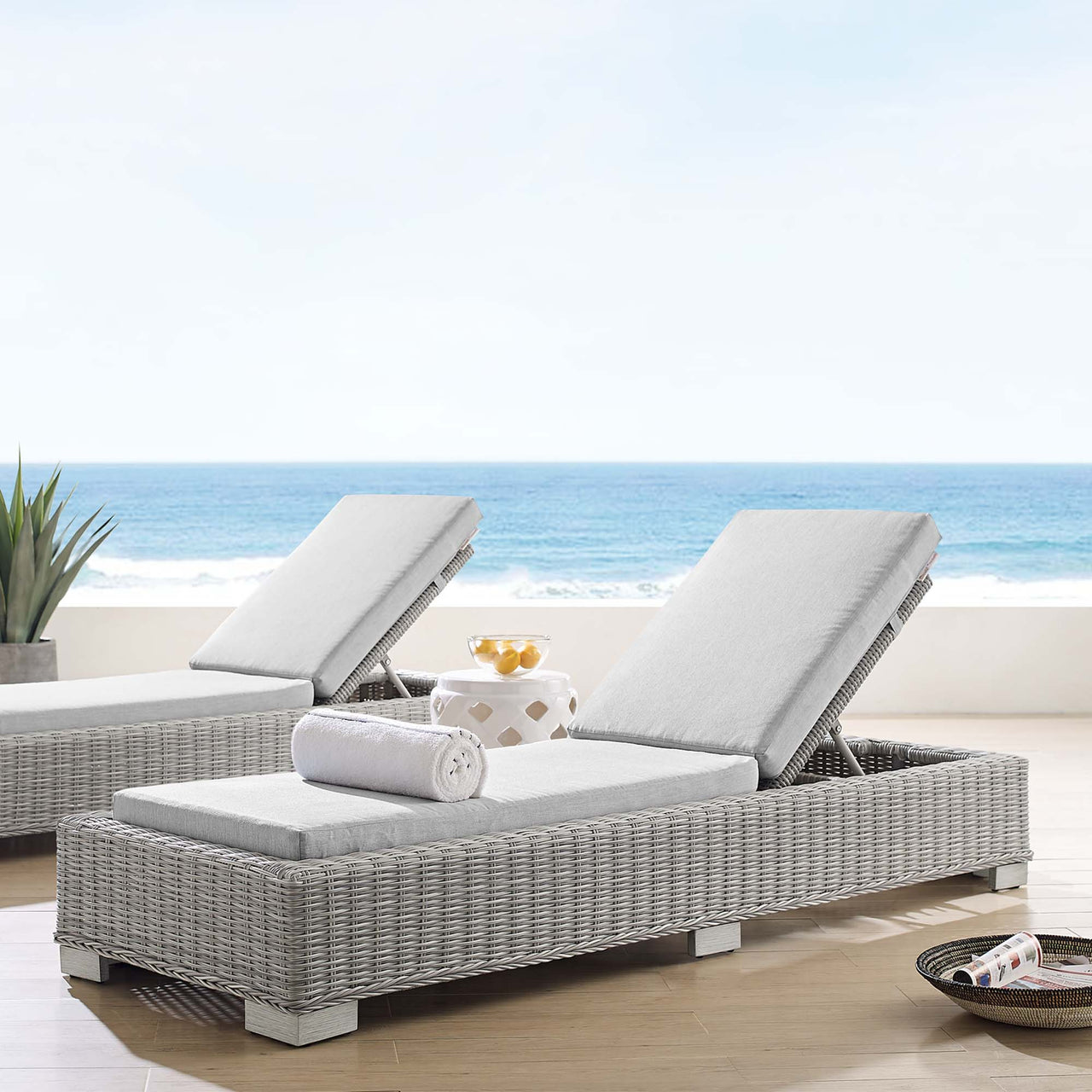 Corvara Sunbrella® Alfresco Woven Chaise Lounge, Light Gray & Gray