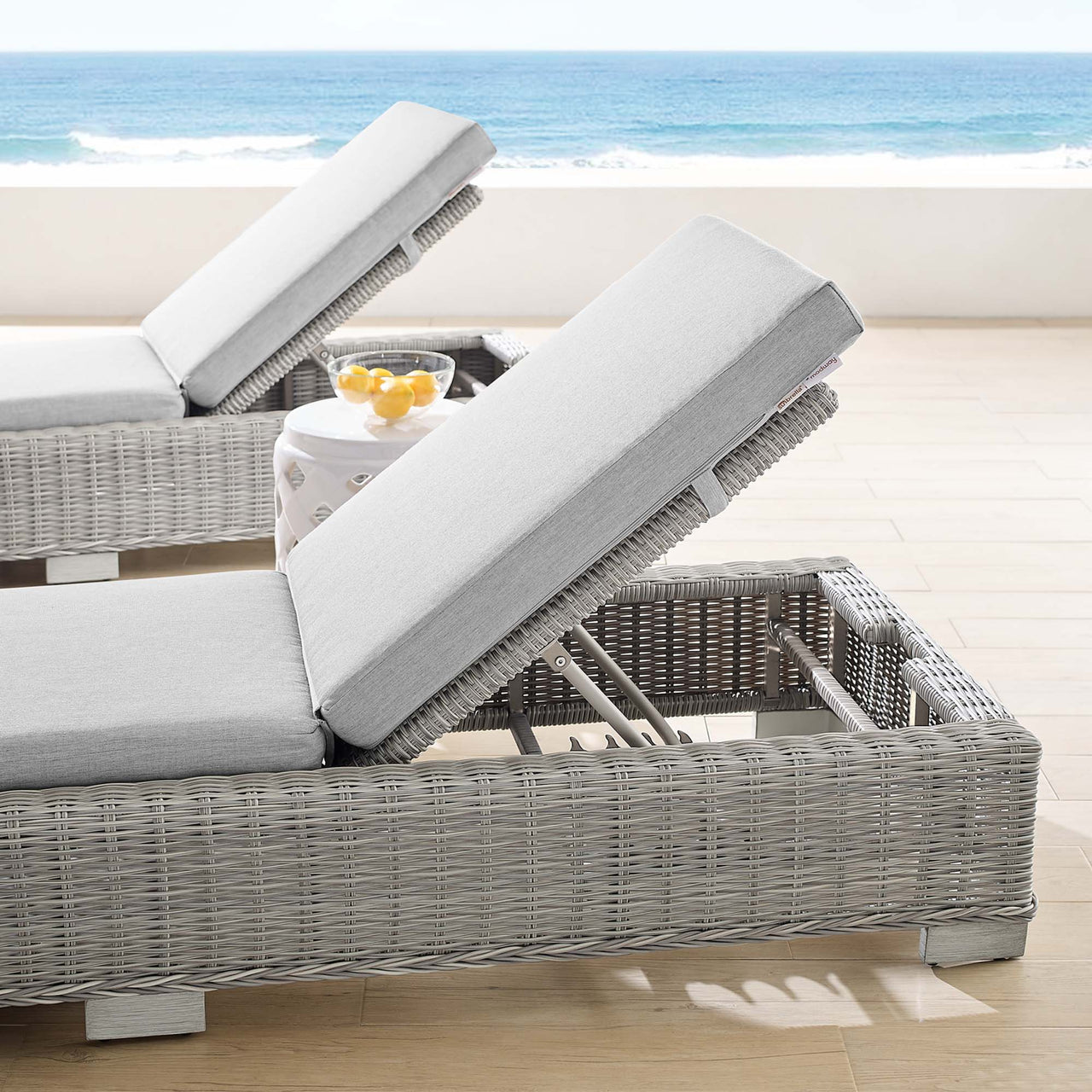Corvara Sunbrella® Alfresco Woven Chaise Lounge, Light Gray & Gray