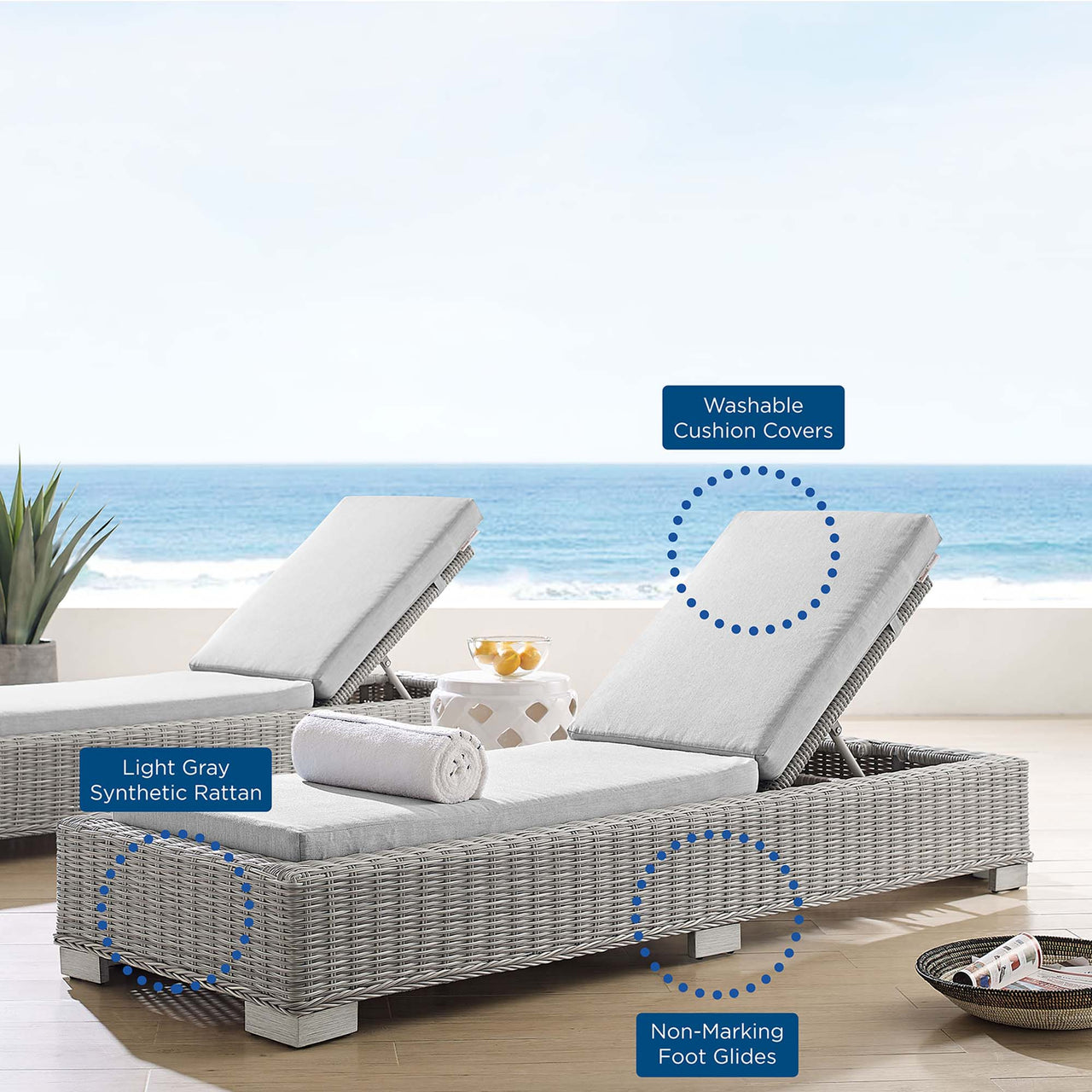 Corvara Sunbrella® Alfresco Woven Chaise Lounge, Light Gray & Gray