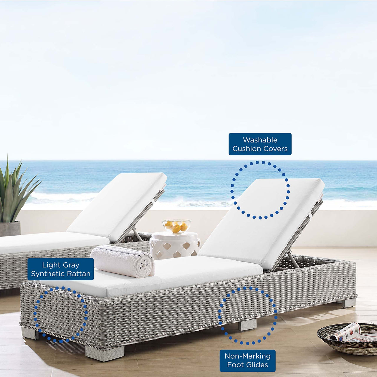 Corvara Sunbrella® Alfresco Woven Chaise Lounge, Light Gray & White