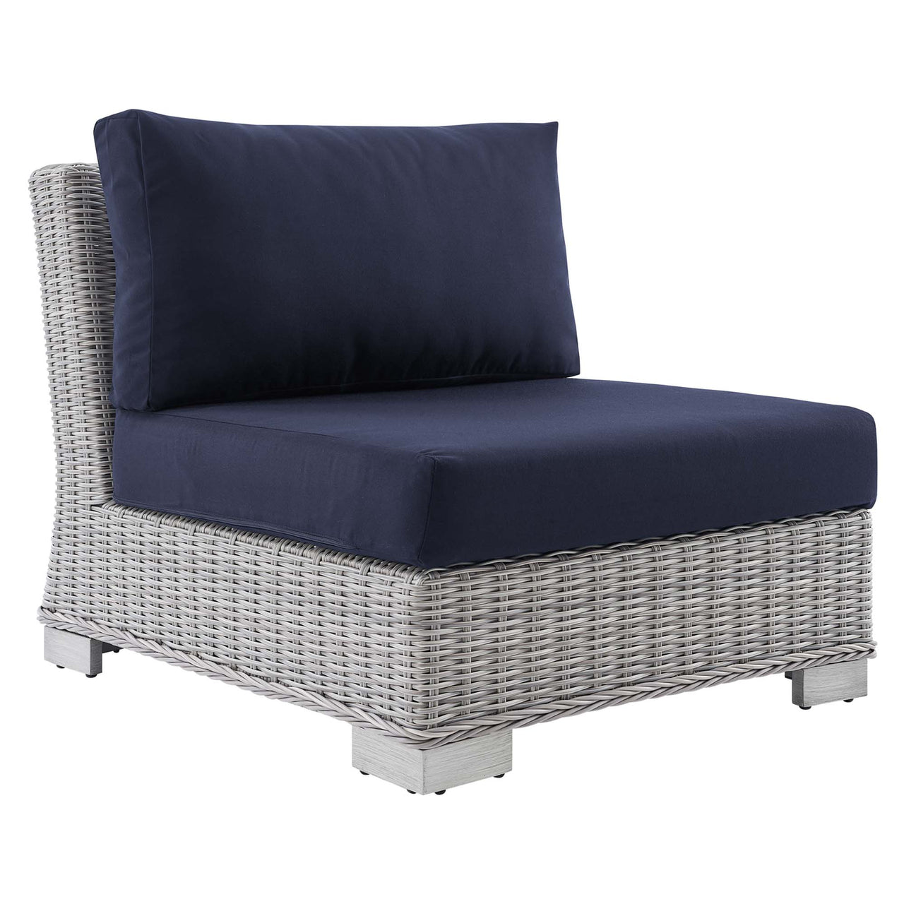 Corvara Sunbrella® Alfresco Woven Armless Chair | Outdoor Modular Sectional Component, Light Gray & Navy