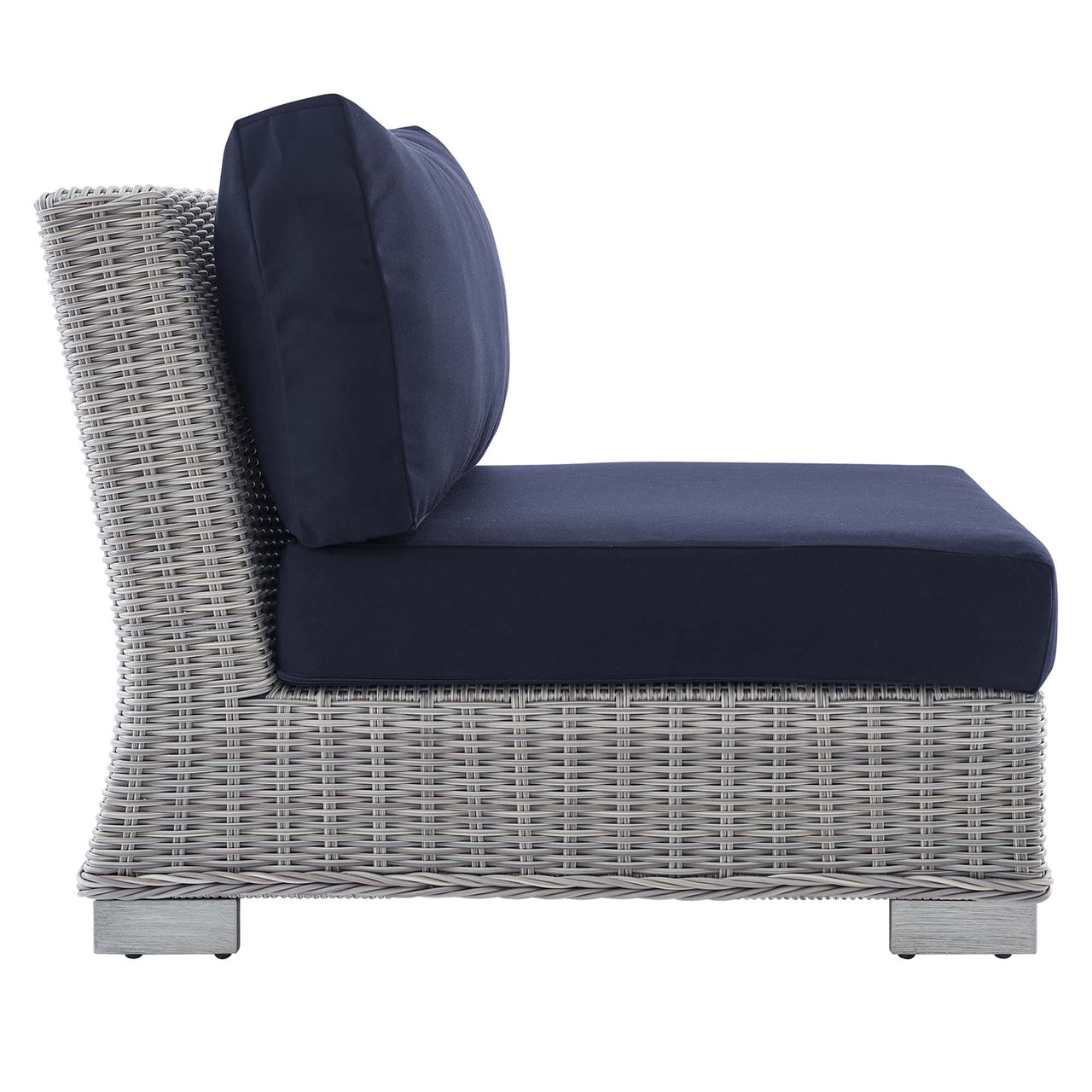 Corvara Sunbrella® Alfresco Woven Armless Chair | Outdoor Modular Sectional Component, Light Gray & Navy