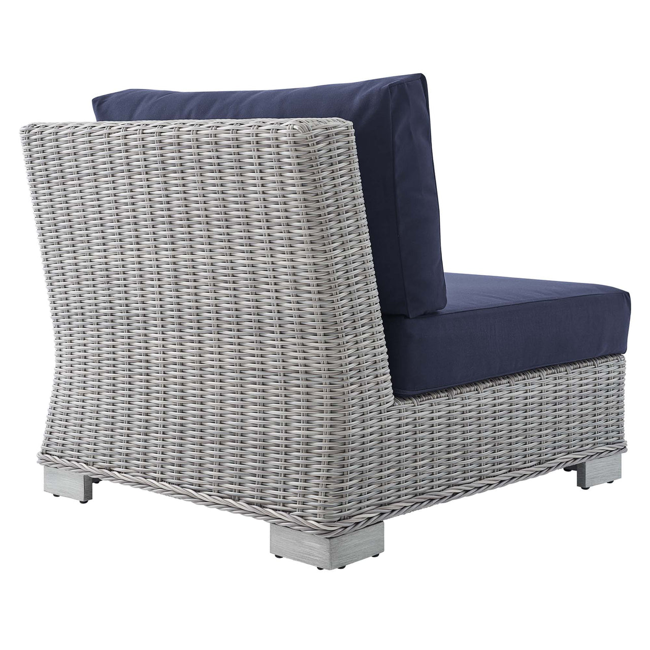 Corvara Sunbrella® Alfresco Woven Armless Chair | Outdoor Modular Sectional Component, Light Gray & Navy