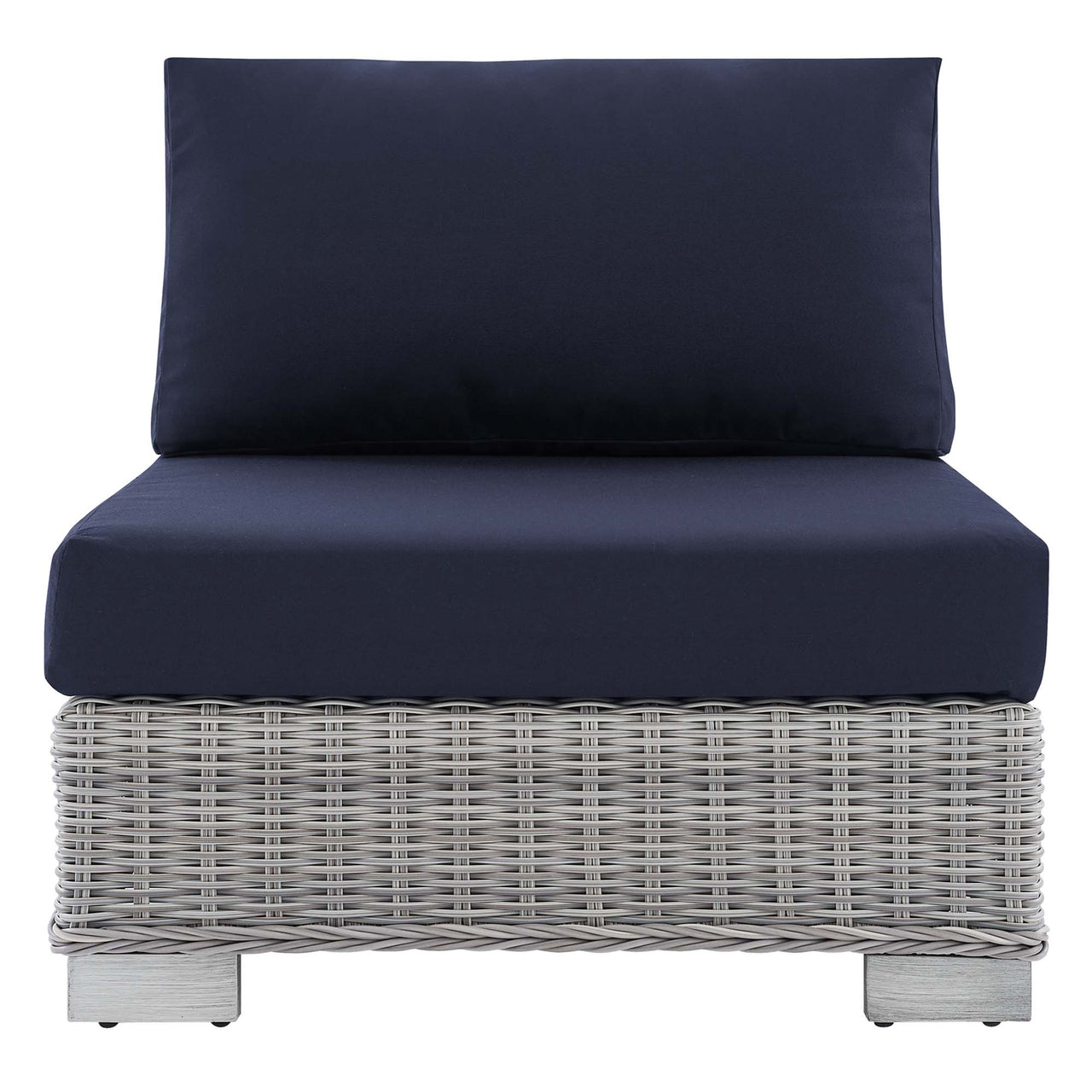 Corvara Sunbrella® Alfresco Woven Armless Chair | Outdoor Modular Sectional Component, Light Gray & Navy