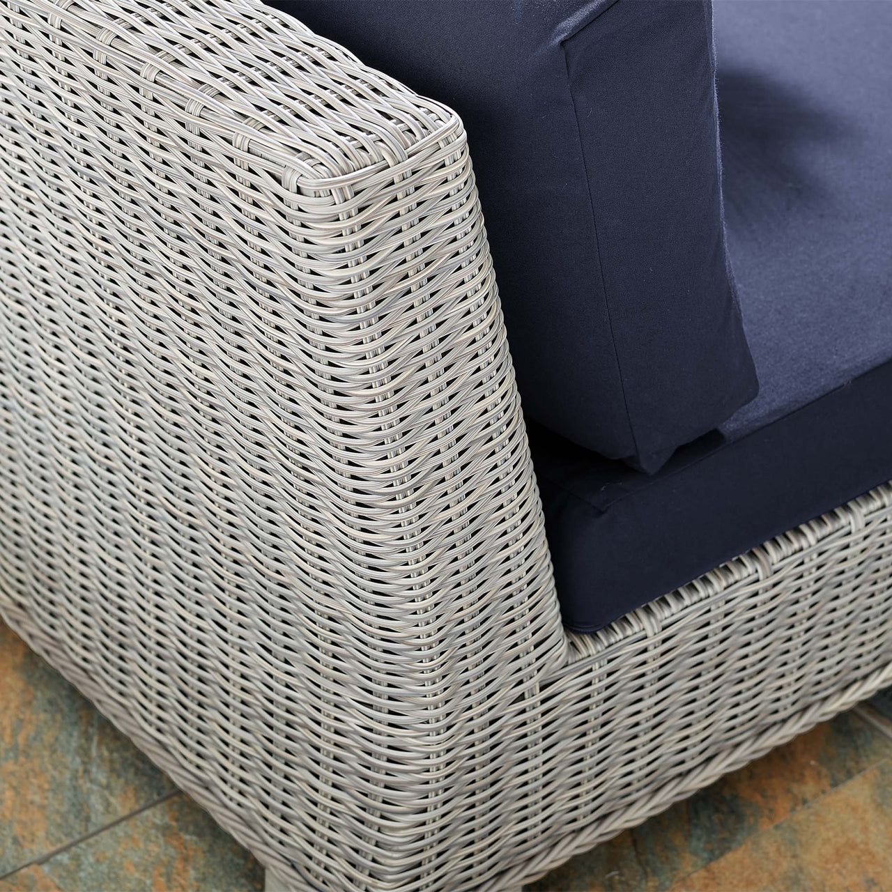 Corvara Sunbrella® Alfresco Woven Armless Chair | Outdoor Modular Sectional Component, Light Gray & Navy
