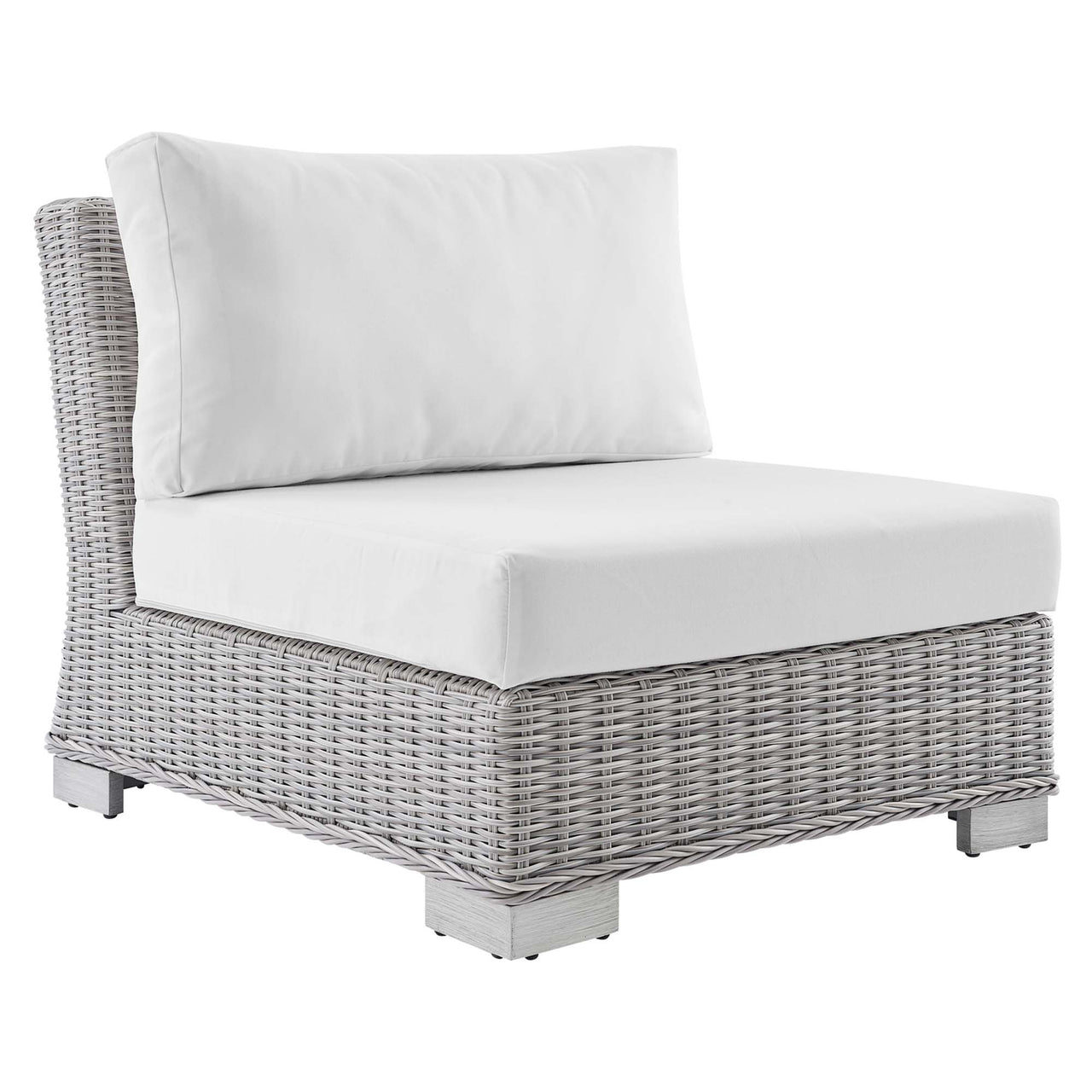Corvara Sunbrella® Alfresco Woven Armless Chair | Outdoor Modular Sectional Component, Light Gray & White