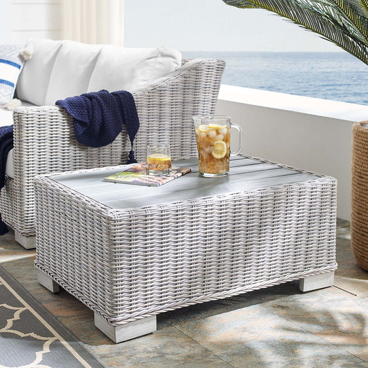 Corvara 32" Alfresco Woven Coffee Table, Light Gray