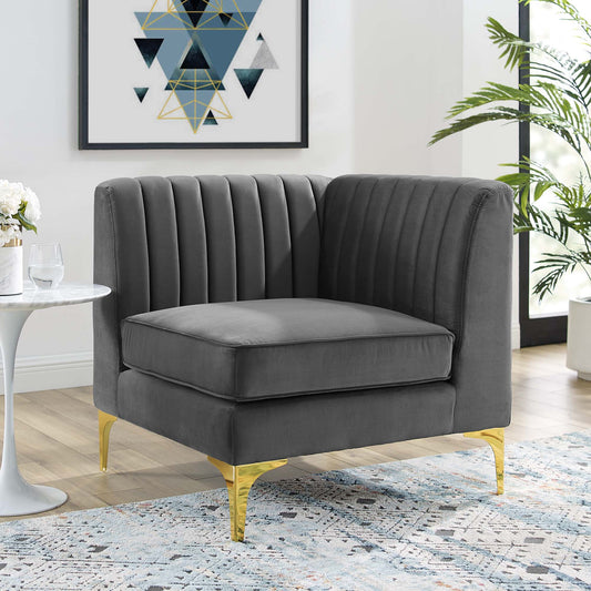 Valmere Upholstered Velvet Corner Chair | Modular Sectional Component, Gray