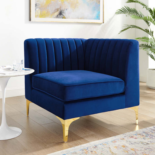 Valmere Upholstered Velvet Corner Chair | Modular Sectional Component, Navy