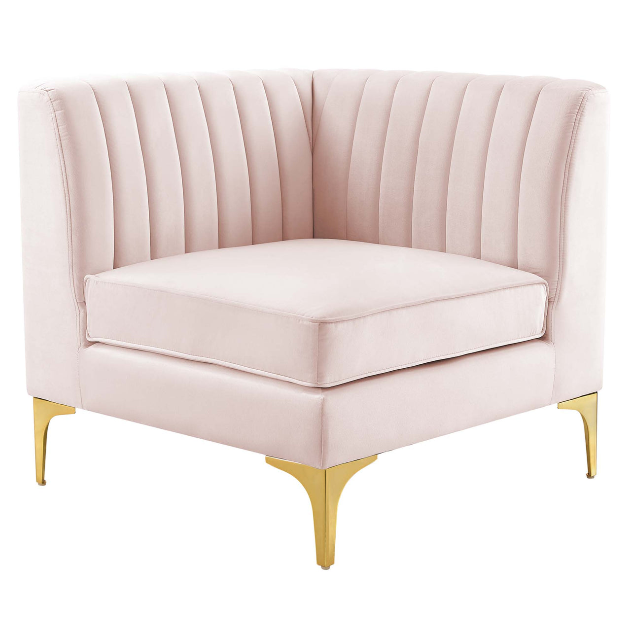 Valmere Upholstered Velvet Corner Chair | Modular Sectional Component, Pink