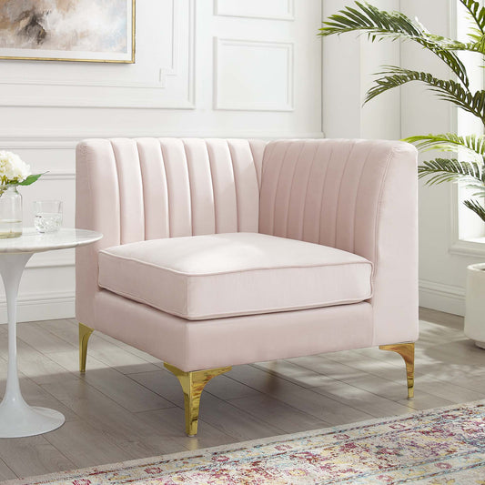 Valmere Upholstered Velvet Corner Chair | Modular Sectional Component, Pink