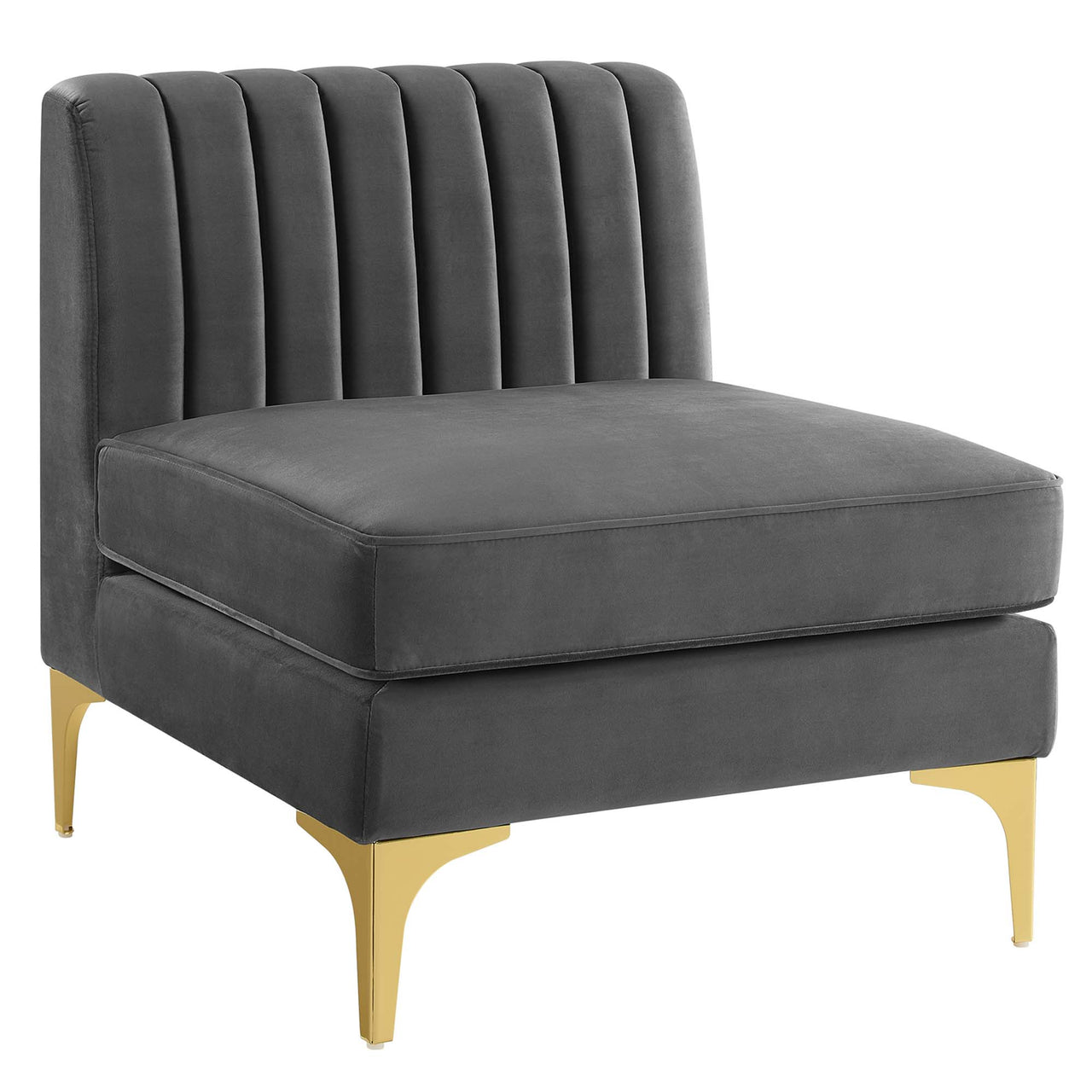 Valmere Upholstered Velvet Armless Chair | Modular Sectional Component, Gray