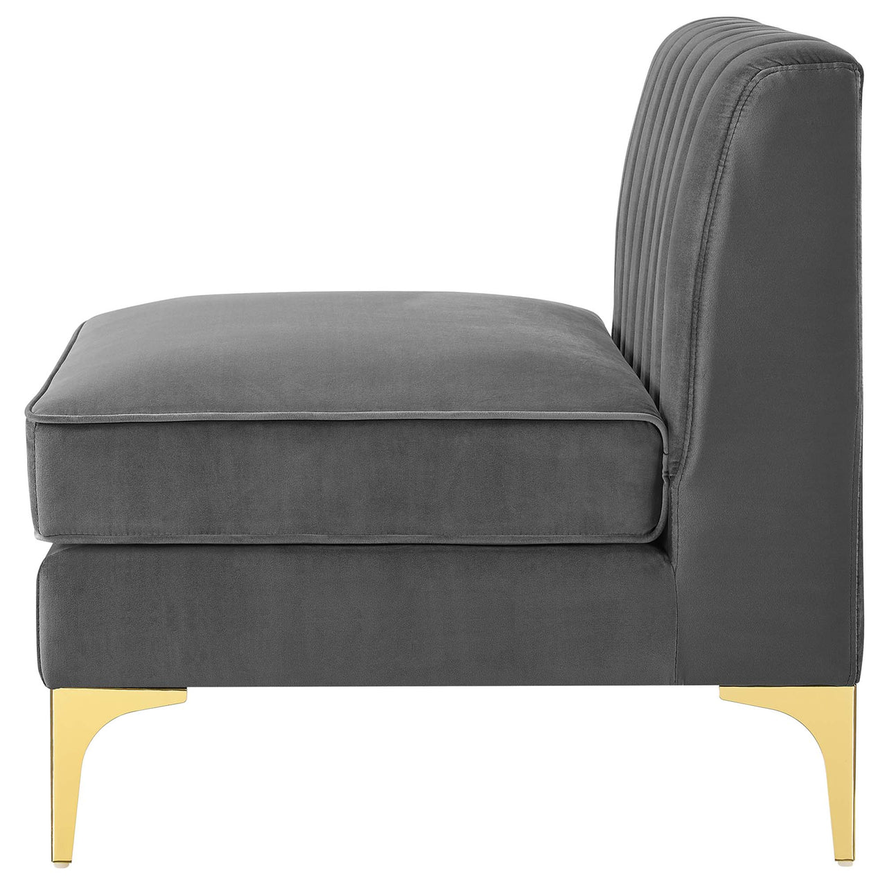 Valmere Upholstered Velvet Armless Chair | Modular Sectional Component, Gray