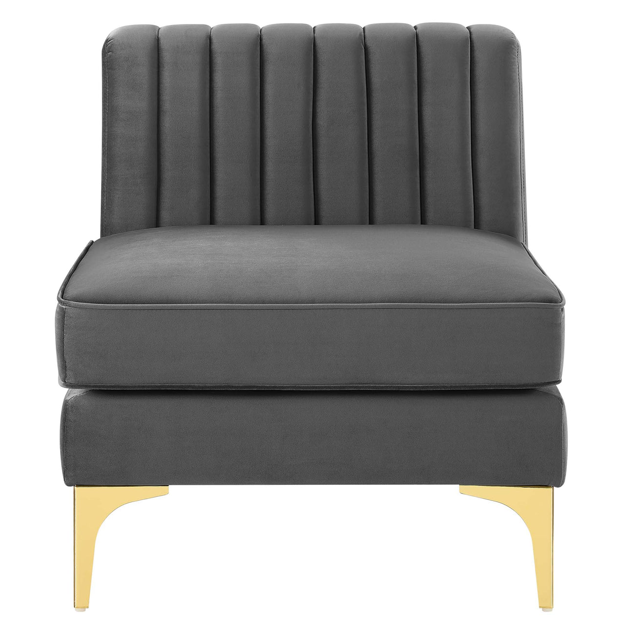 Valmere Upholstered Velvet Armless Chair | Modular Sectional Component, Gray