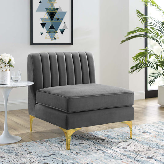 Valmere Upholstered Velvet Armless Chair | Modular Sectional Component, Gray