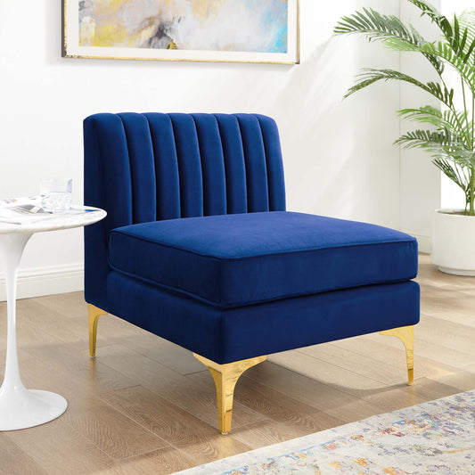 Valmere Upholstered Velvet Armless Chair | Modular Sectional Component, Navy