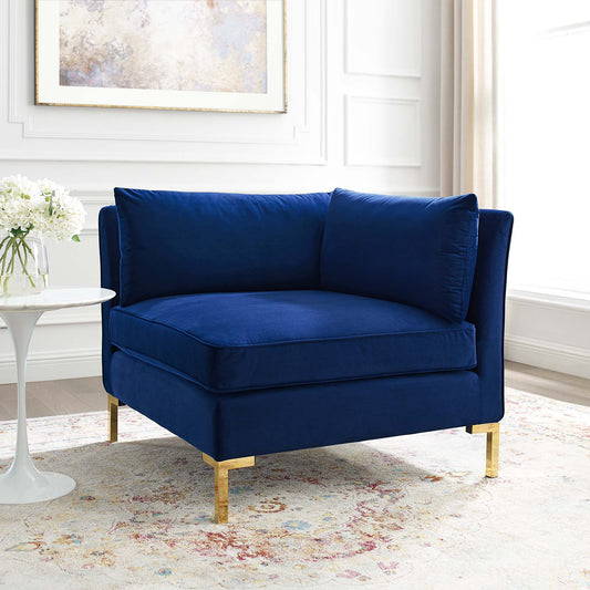 Leora Velvet Corner Chair | Modular Sectional Component, Navy