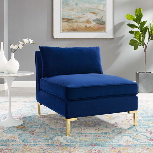 Leora Velvet Armless Chair | Modular Sectional Component, Navy