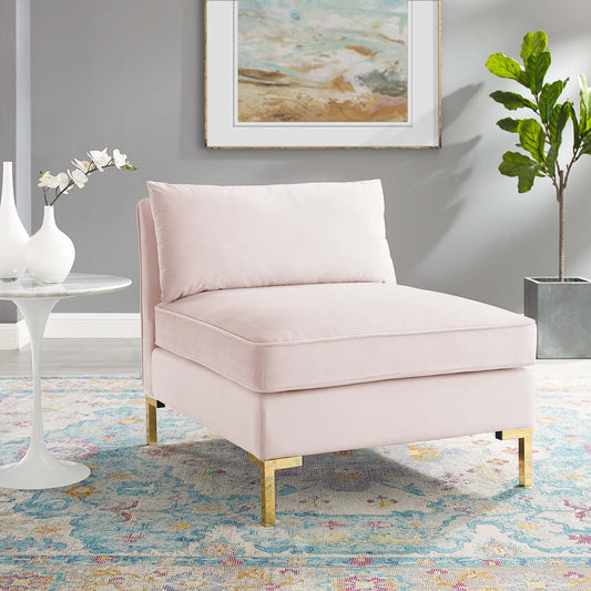 Leora Velvet Armless Chair | Modular Sectional Component, Pink