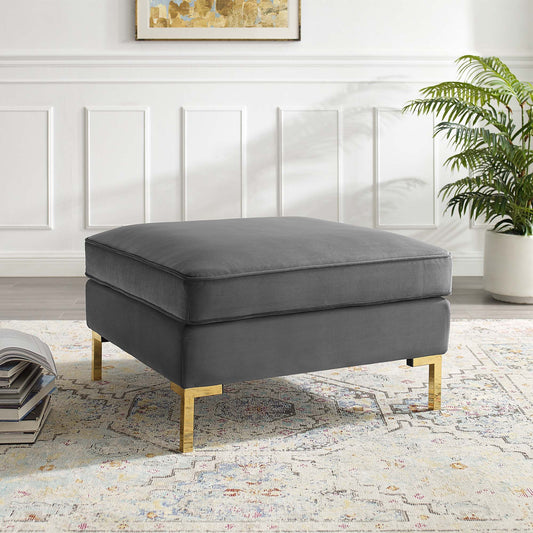 Leora Velvet Ottoman | Modular Sectional Component, Gray