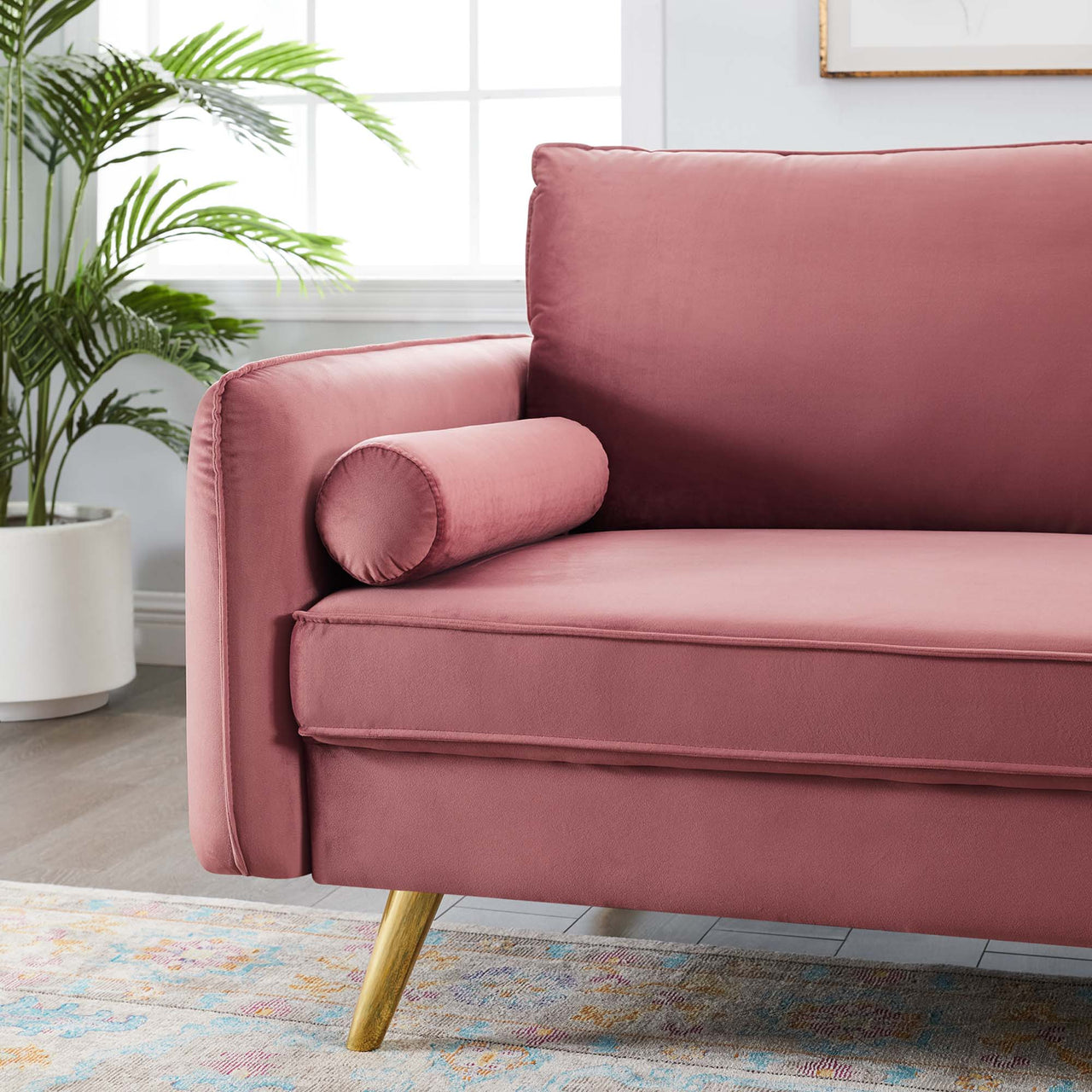 Marindi Plush Velvet Sofa, Dusty Rose