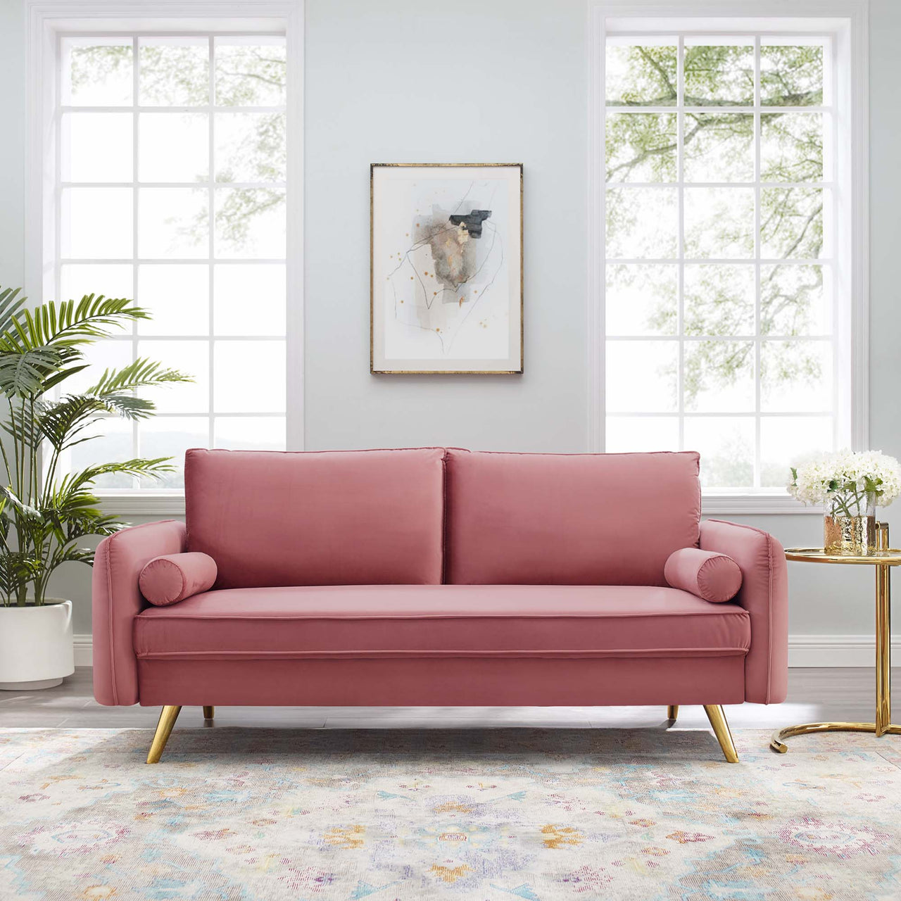 Marindi Plush Velvet Sofa, Dusty Rose