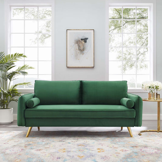 Marindi Plush Velvet Sofa, Emerald