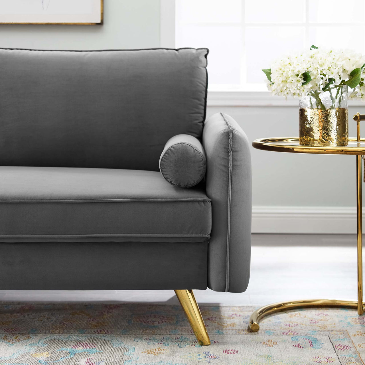 Marindi Plush Velvet Sofa, Gray