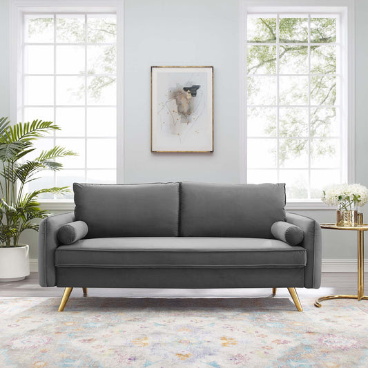 Marindi Plush Velvet Sofa, Gray
