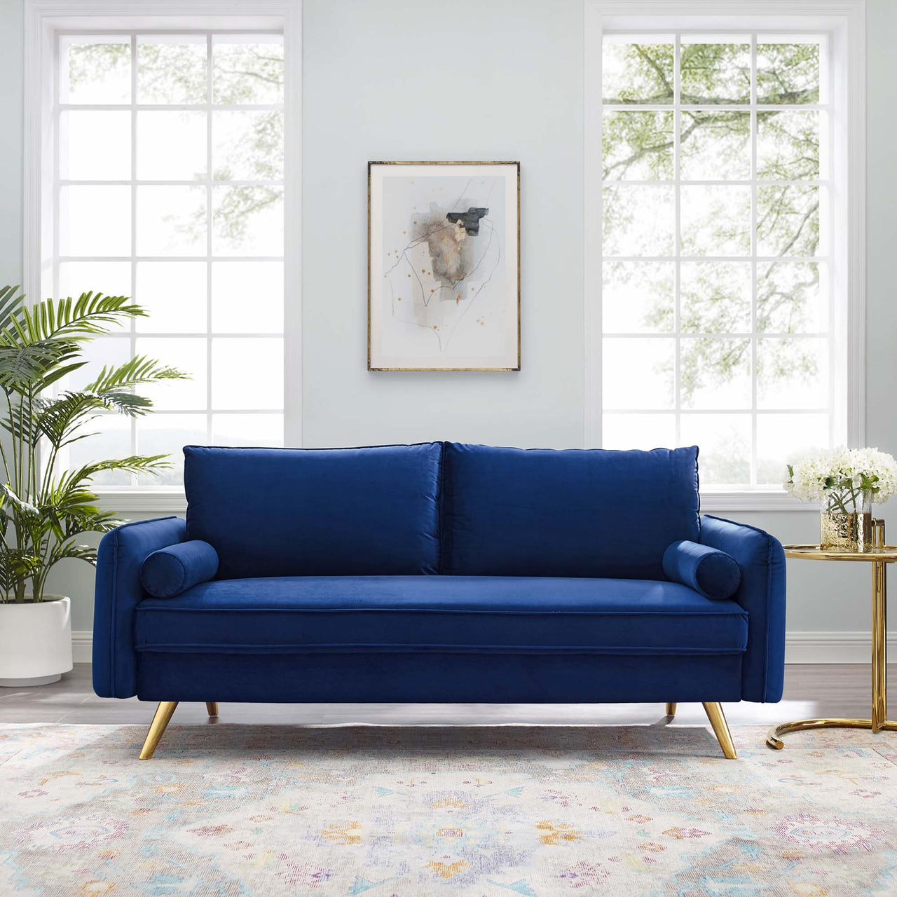 Marindi Plush Velvet Sofa, Navy