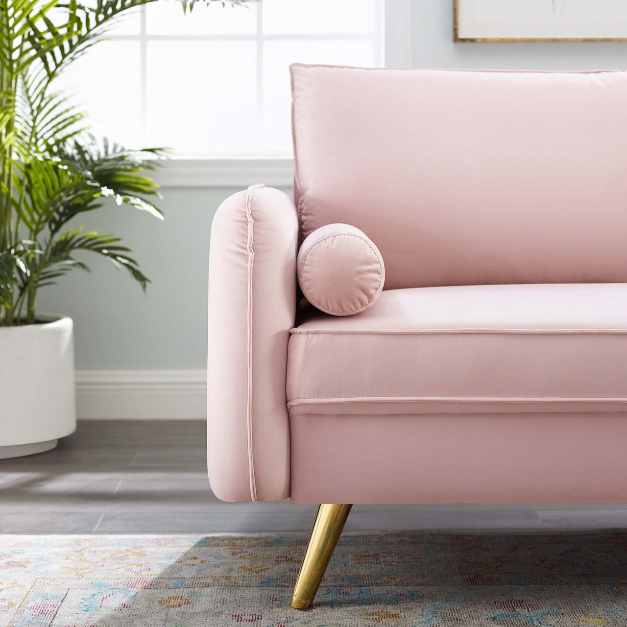 Marindi Plush Velvet Sofa, Pink