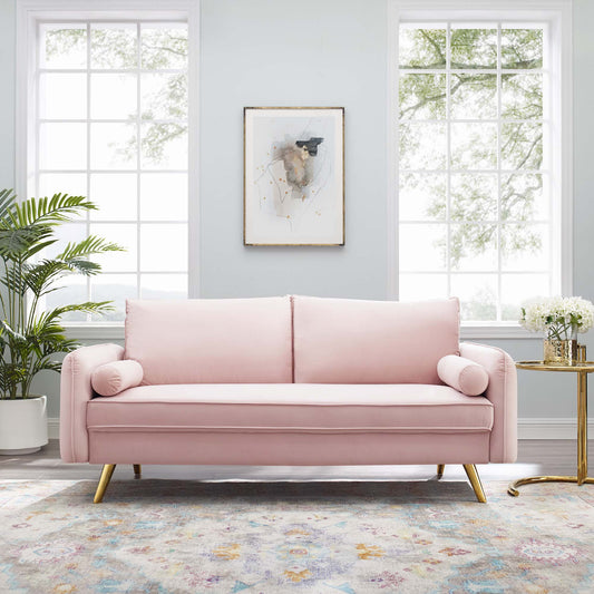 Marindi Plush Velvet Sofa, Pink