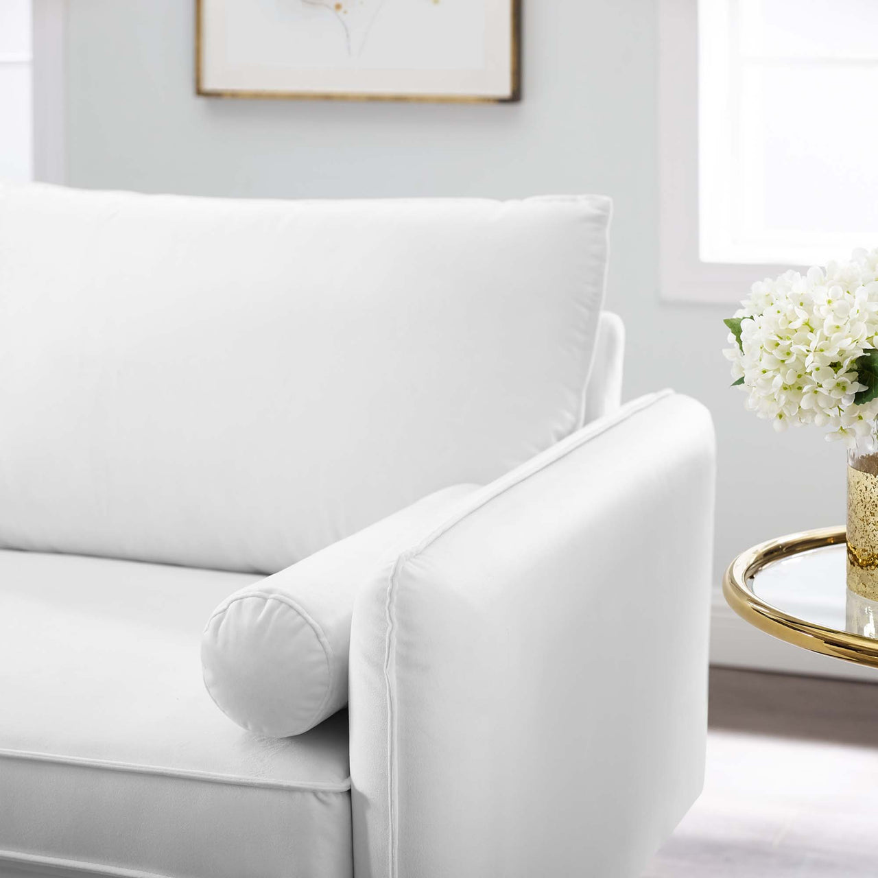 Marindi Plush Velvet Sofa, White
