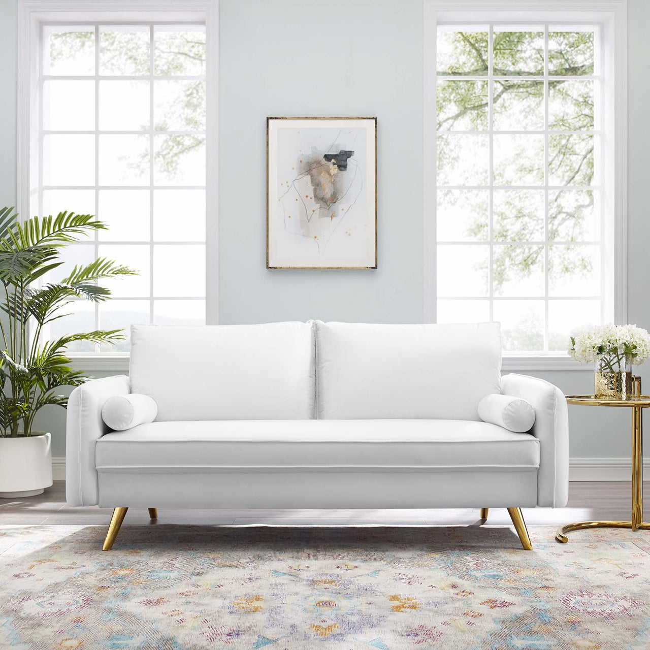 Marindi Plush Velvet Sofa, White