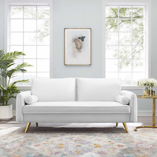 Marindi Plush Velvet Sofa, White