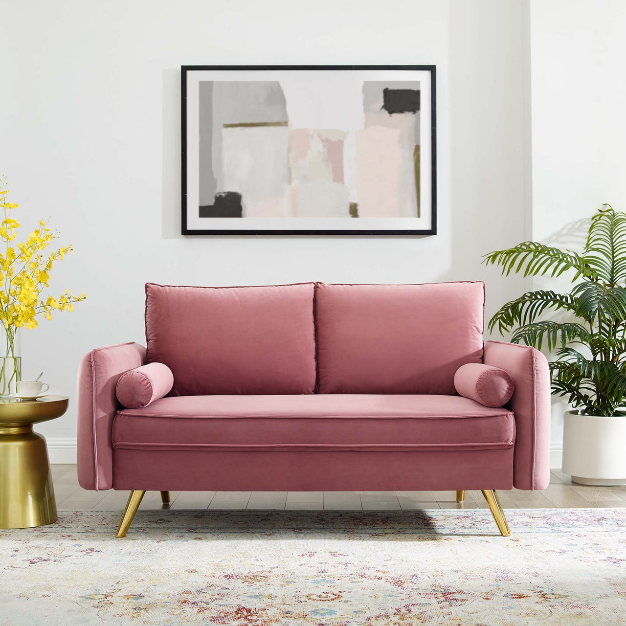 Marindi Plush Velvet Loveseat, Dusty Rose