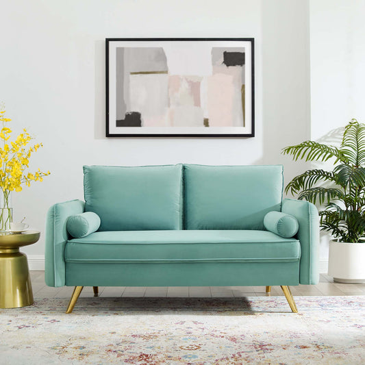 Marindi Plush Velvet Loveseat, Mint