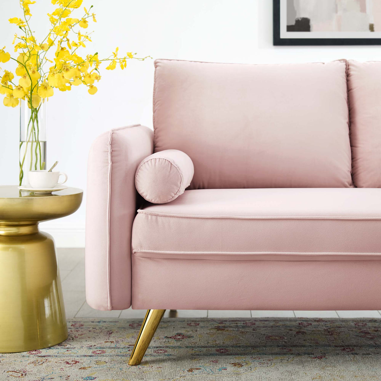 Marindi Plush Velvet Loveseat, Pink