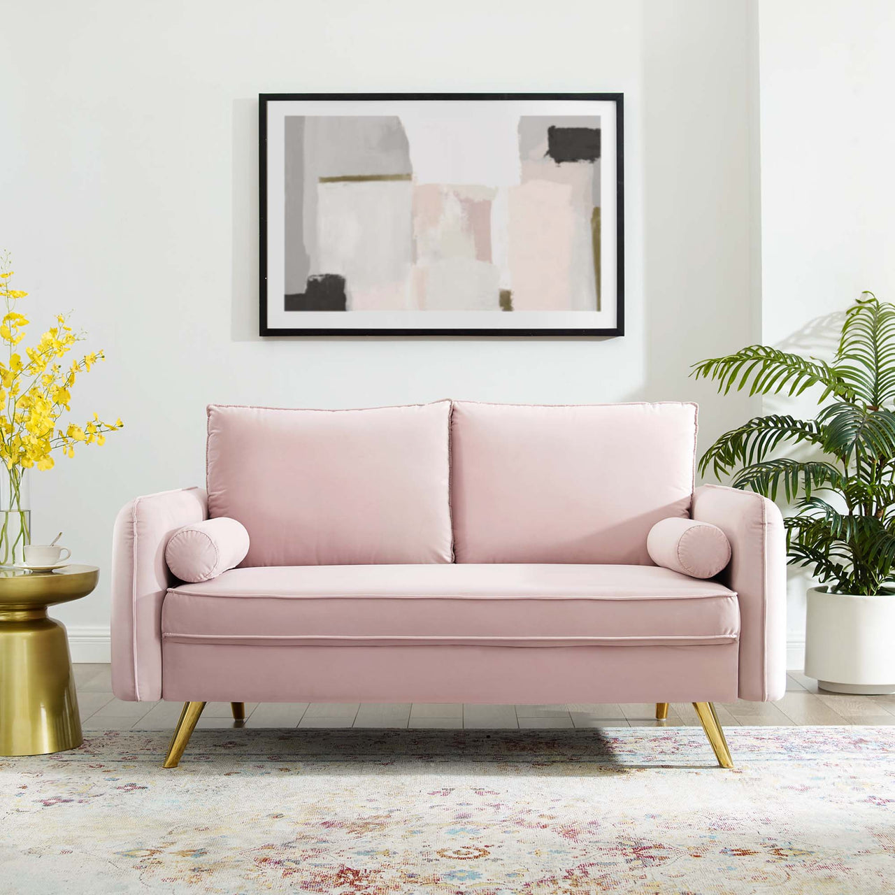 Marindi Plush Velvet Loveseat, Pink