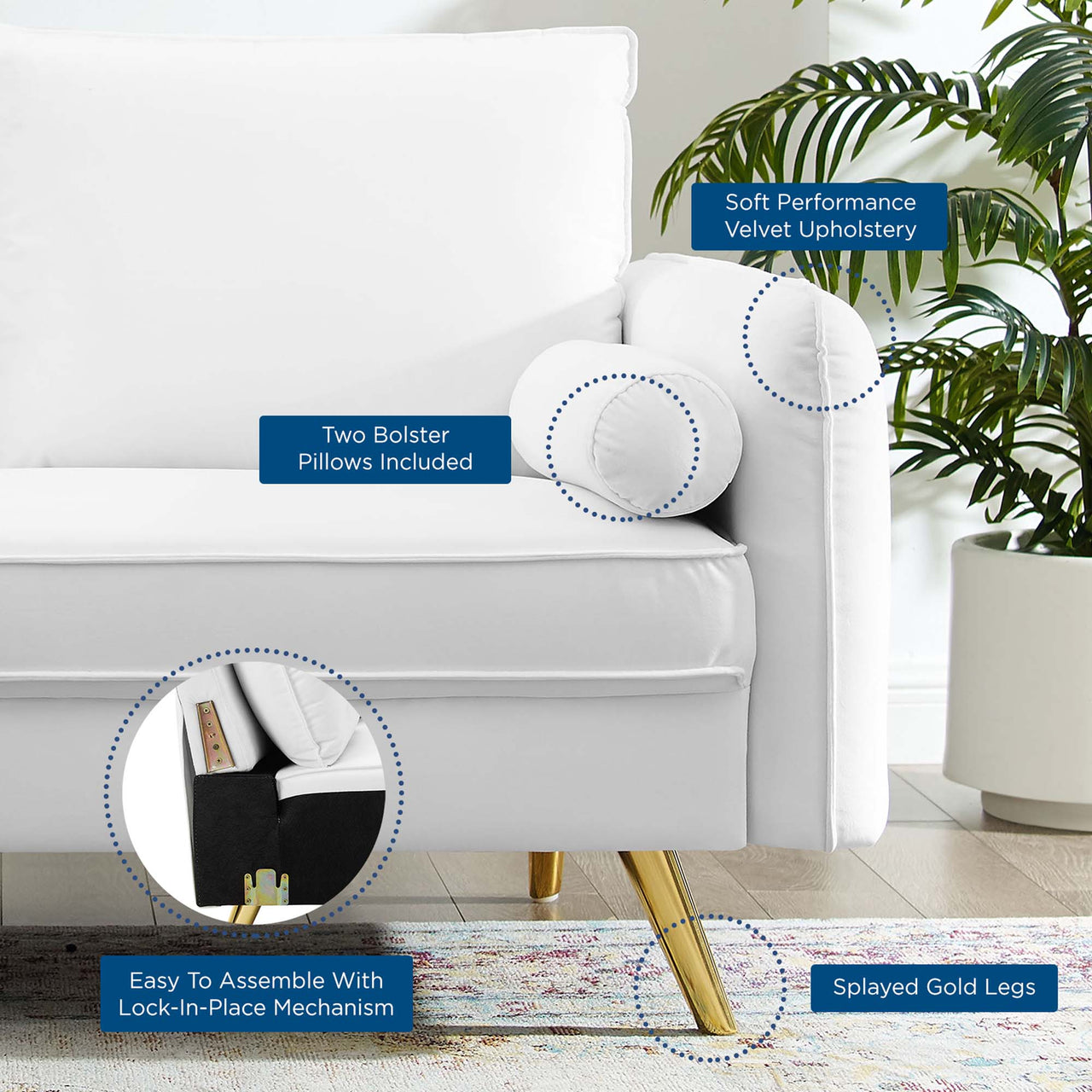 Marindi Plush Velvet Loveseat, White