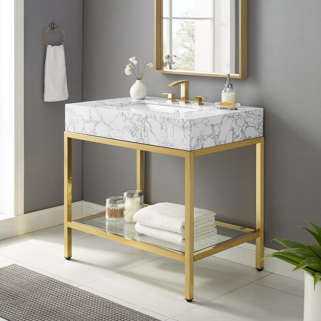 Regalis Vanity Unit, Small, Gold & White